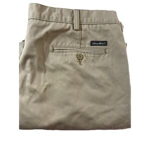 Eddie Bauer Pants Mens 42 Tall Tan Khaki‎ Relaxed Fit Cuffed Pleated 100% Cotton